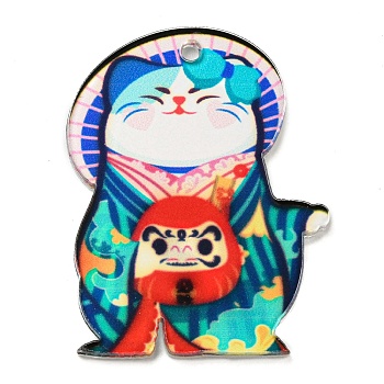 Japanese Style Acrylic Pendants, Cat, Umbrella, 40x30x2.5mm, Hole: 2mm
