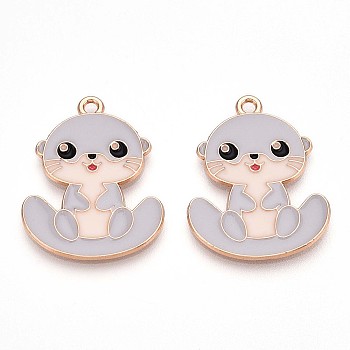 Alloy Enamel Pendants, Lead Free & Cadmium Free, Otter Shape Charms, Golden, Light Steel Blue, 28x22x1.2mm, Hole: 1.8mm