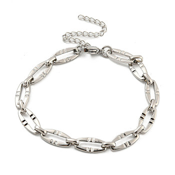 304 Stainless Steel Oval Link Chains Bracelets for Men & Women, Stainless Steel Color, 7-1/2 inch(19cm)