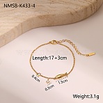 304 Stainless Steel Pave Cubic Zirconia Charm Bracelets, Cable Chain Bracelets for Women, Fish, 6.69 inch(17cm)(WG7D1B6-01)