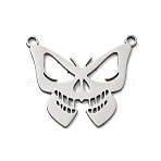 304 Stainless Steel Laser Cut Pendants, Butterfly Charms, 2-Loops, Tarnish Free, Stainless Steel Color, 19.5x22x1mm, Hole: 1.4mm(STAS-E525-04B-P)