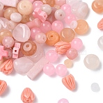130Pcs 11 Styles Synthetic Coral & Natural Pink Opal & Dyed Malaysia Jade & Rose Quartz & Pink Aventurine Beads, Mixed Shapes, 4~13.5x4~12x2~8mm, Hole: 0.7~1.2mm(G-YW0002-98)