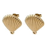304 Stainless Steel Stud Earring Findings, Ion Plating(IP), Shell Shape, with Loop, Golden, 19x19.5mm, Hole: 1.6mm, Pin: 0.8mm(X-STAS-A121-01G)