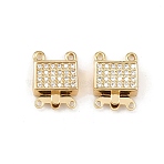 Brass Micro Pave Clear Cubic Zirconia Box Clasps, 2-Strand, 4-Hole, Lead Free & Cadmium Free, Long-Lasting Plated, Rack Plating, Real 18K Gold Plated, Rectangle, 14x10.5x5mm, Hole: 1~1.2mm(KK-L255-02G-02)
