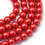 Baking Paint Pearlized Glass Pearl Round Bead Strands, Crimson, 8~9mm, Hole: 1mm, about 105pcs/strand, 31.4 inch(X-HY-Q330-8mm-74)