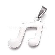 304 Stainless Steel Pendants, Musical Note, Stainless Steel Color, 33x25x1.5mm, Hole: 10x4mm(STAS-I135-13P)