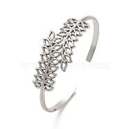 Hollow Out 304 Stainless Steel Leaf Cuff Bangles, Stainless Steel Color, Inner Diameter: 2-1/4 inch(5.6cm)(BJEW-G694-07P)