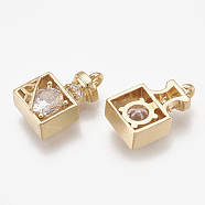 Brass Charms, Real 18K Gold Plated, with Cubic Zirconia, Perfume Bottle, Clear, 13x7.5x4.5mm, Hole: 1.2mm(KK-S348-044)