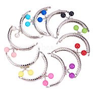 Iron Purse Frames Handles, Kiss Clasp Locks, with Round Acrylic Beads, Arch, Platinum, Mixed Color, 68x85~87x11mm, Hole: 1.5mm, 10pcs/set(FIND-PH0014-01)