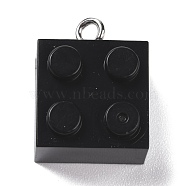 Resin Pendants, with Platinum Iron Loop, Toy Bricks, Black, 21x15.5x11mm, Hole: 2.6mm(RESI-E017-A10)