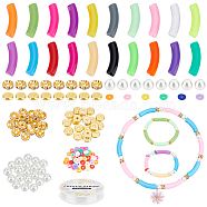 Elite Curved Tube Chunky Bracelet Making Kit, Including Acrylic & Glass Pearl & Brass & Iron Rhinestone & Polymer Clay Disc Beads, Mixed Color, Beads: 280Pcs/box(DIY-PH0009-46)