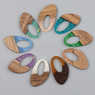 Resin & Walnut Wood Pendants, Teardrop, Mixed Color, 39x23x3mm, Hole: 20x10mm(RESI-S389-002A)