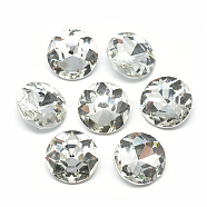 Pointed Back Glass Rhinestone Cabochons, Back Plated, Faceted, Flat Round, Clear, 10x4.5~5mm(RGLA-T029-10mm-01)
