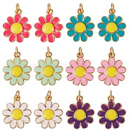12Pcs 6 Colors Brass Enamel Charms, Real 18K Gold Plated, Long-Lasting Plated, Flower, Mixed Color, 15x13x2mm, Hole: 3.4mm, 2pcs/color(KK-SZ0004-09)
