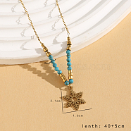 Vintage Christmas Stainless Steel & Synthetic Turquoise Pendant Necklaces for Women, Golden, Snowflake, 15.75 inch(40cm)(HS2328-2)