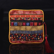 Square Chinese Style Cloth Tassel Bags, with Zipper, for Bracelet, Necklace, Indian Red, 11.5x11.5cm(PW-WG62144-28)
