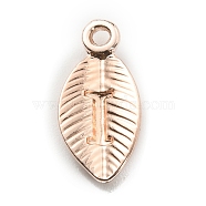 Alloy Pendants, Leaf with Letter Charm, Rose Gold, Letter.I, 15.5x7.5x2.5mm, Hole: 1.5mm(FIND-TAC0011-69I-RG)