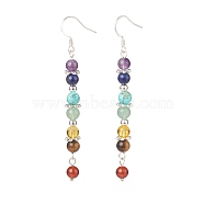 Chakra Theme Natural & Synthetic Mixed Gemstone Beaded Long Dangle Earrings, 304 Stainless Steel Jewelry for Women, 77mm, Pin: 0.7mm(EJEW-TA00111)