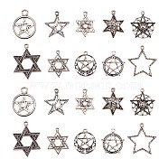 100Pcs 10 Styles Tibetan Style Alloy Pentacle Pendants, Wicca Pendants, Star & Flat Round & Star of David, Antique Silver, 23x21x2mm, Hole: 1mm, 10pcs/style(TIBEP-CJ0001-60)