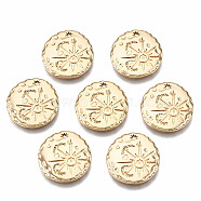 Brass Charms, Nickel Free, Sun with Word, Real 18K Gold Plated, 14.5x14x1.5mm, Hole: 1mm(KK-Q277-032-NF)