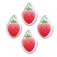 Translucent Acrylic Pendants, Double-Faced Printed, Strawberry, Red, 26.5x16.5x2mm, Hole: 2mm(TACR-N013-007)
