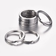 304 Stainless Steel Keychain Clasps, Split Key Rings, Stainless Steel Color, 32x2.5mm(X-KEYC-D049-01)