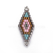 MIYUKI & TOHO Handmade Japanese Seed Beads Links, Loom Pattern, Rhombus, Colorful, 31.4~33x12.7~13.4x1.6~1.7mm, Hole: 1~1.4mm(SEED-E004-F37)