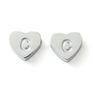 316 Surgical Stainless Steel Beads, Love Heart with Letter Bead, Stainless Steel Color, Letter C, 5.5x6.5x2.5mm, Hole: 1.4mm(STAS-R230-01C-P)
