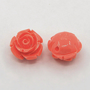 Synthetic Coral 3D Flower Rose Beads, Dyed, Salmon, 14~15x9mm, Hole: 1.5mm(CORA-A006-15mm-018)