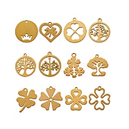 13Pcs 13 Style 304 Stainless Steel Pendants, Laser Cut, Mixed Shapes, Golden, 1pc/style(STAS-SZ0001-46G)