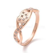 Crystal Rhinestone Infinity with Heart Finger Ring, Ion Plating(IP) 304 Stainless Steel Jewelry for Women, Rose Gold, US Size 7(17.3mm)(RJEW-D120-12B-RG)