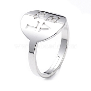 304 Stainless Steel Word Love Adjustable Ring for Women, Stainless Steel Color, US Size 6 1/4(16.7mm)(RJEW-I097-01P)