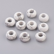 Natural Howlite European Beads, Large Hole Beads, Rondelle, 14x7~8mm, Hole: 6mm(X-G-G740-14x8mm-07)