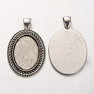 Tibetan Style Alloy Oval Pendant Cabochon Settings, Cadmium Free & Lead Free, Antique Silver, 42x27x2mm, Hole: 5x7mm, Tray: 18x25mm, about 192pcs/kg(PALLOY-J494-22AS)