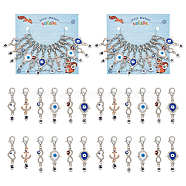 Alloy Rhinestone Evil Eye Pendant Locking Stitch Markers with Acrylic Beads, Zinc Alloy Lobster Claw Clasps Stitch Marker, Infinity/Heart/Fish/Anchor, Mixed Color, 4.8~5.5cm, 12 style, 1pc/style, 12pcs/set(HJEW-AB00081)