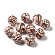 Christmas Theme Printed Natural Wooden Beads, Round with Vortex Pattern, Colorful, 16x14.5mm, Hole: 3.5mm(WOOD-L020-A06)