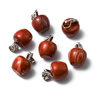Natural Red Jasper Pendants, with Platinum Tone Brass Findings, Apple, 15x10mm, Hole: 2.5x6mm(G-G742-06P)