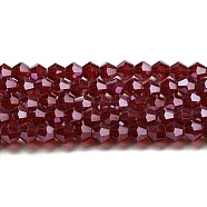 Transparent Electroplate Glass Beads Strands, Pearl Luster Plated, Faceted, Bicone, Dark Red, 4x4mm, Hole: 0.8mm, about 87~98pcs/strand, 12.76~14.61 inch(32.4~37.1cm)(GLAA-F029-4mm-C27)
