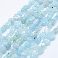 Natural Aquamarine Beads Strands, Tumbled Stone, Nuggets, 5~11x4~8mm, Hole: 1mm, 15.3 inch~15.7 inch(39~40cm)(G-K203-46)