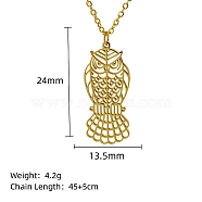 Real 18K Gold Plated Stainless Steel Pendant Necklace, Origami Animal, Owl, 17.72 inch(45cm), Pendant: 24x13.5mm(GF1493-14)