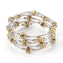 Electroplate Glass Wrap Bracelets, 5-Loop, with Metal Findings, Golden Plated, 2-1/8 inch(5.3cm)(BJEW-JB04018-02)