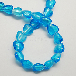 Handmade Silver Foil Glass Beads, Heart, Deep Sky Blue, 12x12x8mm, Hole: 2mm(FOIL-R050-12x8mm-14)
