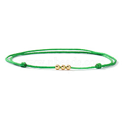 Brass Round Bead Braided Bracelets, Adjustable Friendship Bracelet for Women, Green, 11.02 inch(28cm)(QM9209-3)