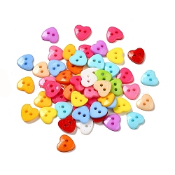 Acrylic Heart Buttons, Plastic Sewing Buttons for Costume Design, 2-Hole, Dyed, Mixed Color, 12x12x3mm, Hole: 1mm(BUTT-E071-A-M)