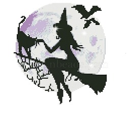 Halloween Theme DIY Diamond Painting Sticker Kits, with Resin Rhinestones, Diamond Sticky Pen, Tray Plate and Glue Clay, Witch, Black, 300x300mm(PW-WG51296-01)