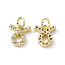 Real 18K Gold Plated Brass Micro Pave Clear Cubic Zirconia Charms, with Jump Ring, Constellation Charm, Taurus, 10x9x2.5mm, Hole: 3.4mm(KK-E068-VB411-2)