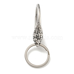 Tibetan Style 316 Surgical Stainless Steel Fittings with 304 Stainless Steel Key Ring, Dragon, Antique Silver, 74mm(FIND-Q101-20AS)