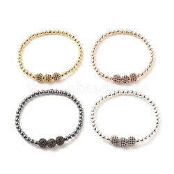 4Pcs 4 Color Synthetic Hematite Round Beaded Stretch Bracelets Set with Cubic Zirconia, Gemstone Jewelry for Women, Mixed Color, Inner Diameter: 2-1/4 inch(5.7cm), 1Pc/color(BJEW-JB07798)