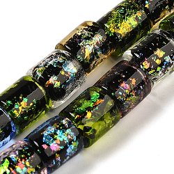 Handmade Dichroic Foil Glass Beads Strands, Barrel, Lawn Green, 9x9mm, Hole: 2mm, about 35pcs/strand, 12.80''(32.5cm)(DICH-U001-09A)