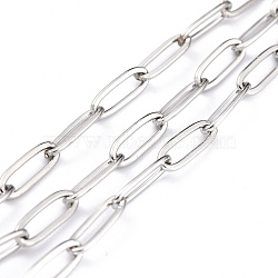 Tarnish Resistant 304 Stainless Steel Paperclip Chains, Soldered, with spool, Stainless Steel Color, Link: 12x4x1mm, about 32.8 Feet(10m)/roll(CHS-O010-03P)